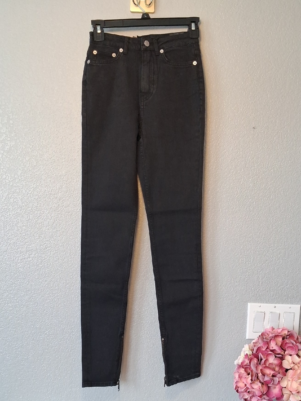 BLK DNM Black Skinny High-Rise Jeans with Ankle Zips